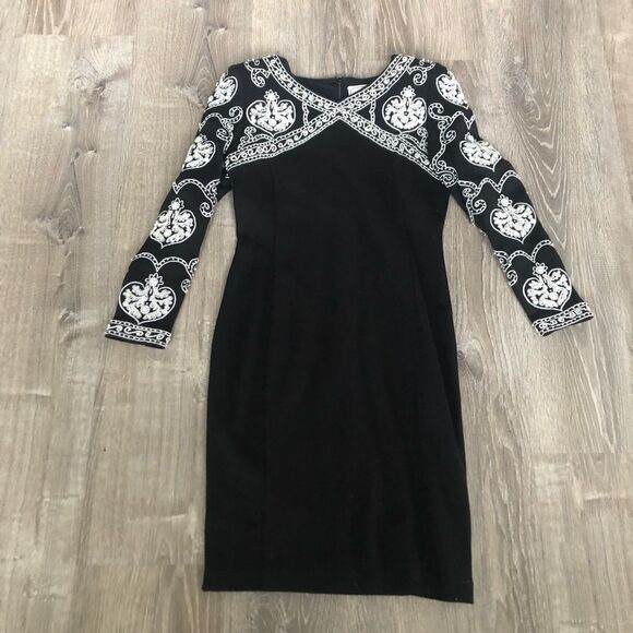 Vintage Adrienne Vittadini Petite Sz 2 Black Sheath Beaded Elegant Dress Womens - Picture 1 of 12